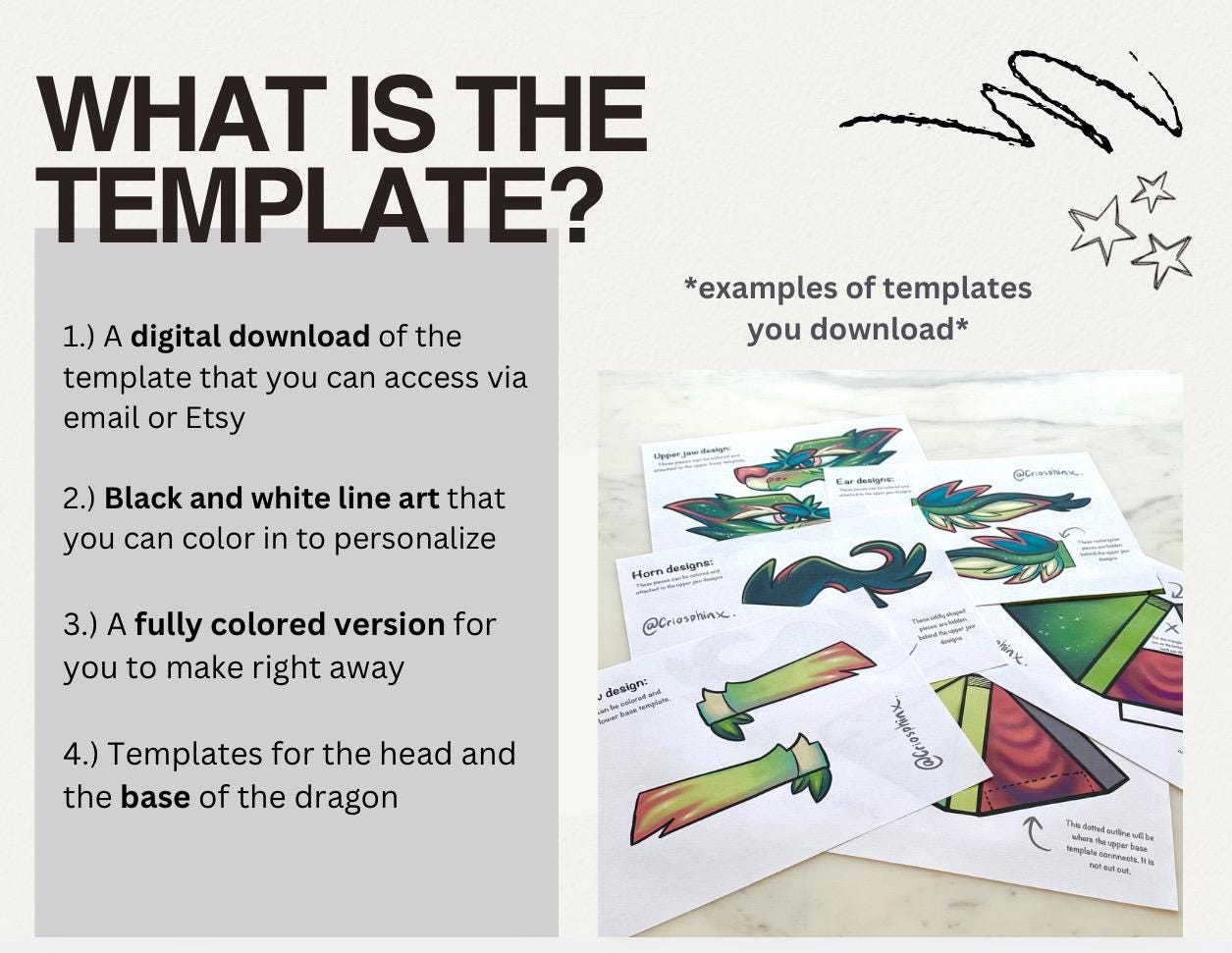 Paper Dragon Puppet TEMPLATES // “Holly”